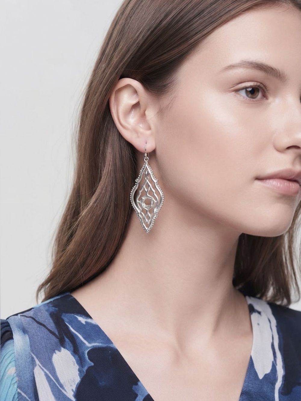 Silver Filigree Marquise Dangle Earrings | Scalloped Fishhook Earrings